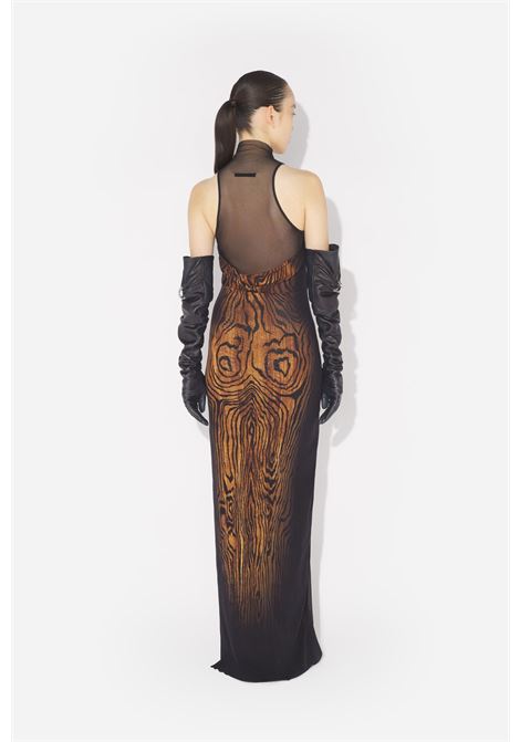 abito lungo printed wood donna nero e marrone JEAN PAUL GAULTIER | 25/03-W-DR029-M002P0060